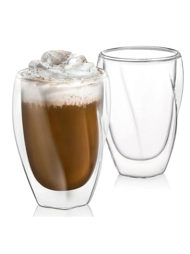 1CHASE Set of 2 - Double Wall Insulated Twist Glass Cups 350ml - Image 1